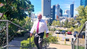 Geof Pary walking up the stairs